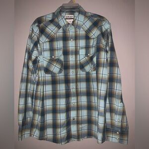 Ariat Retro Fit Men's Teal and Brown Plaid Shirt